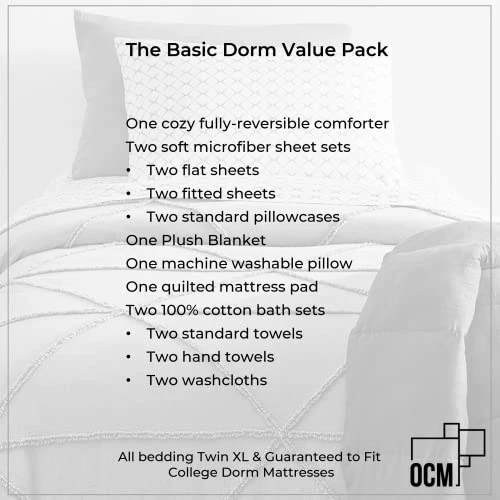 OCM Core Dorm Essentials Value Pack - 16 Piece Twin XL Set | Twin XL Bedding, Mattress Pad, Comforter, Sheets, Towels And Blanket | Black And Gray | Classic Solids 5 OCM Core Dorm Essentials Value Pack - 16 Piece Twin XL Set | Twin XL Bedding, Mattress Pad, Comforter, Sheets, Towels And Blanket | Black And Gray | Classic Solids - Image 5