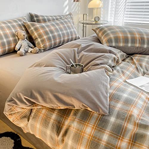 Modern Style Geometric Plaid Duvet Cover King Grey Soft 100% Washed Cotton Plaid Grid Bedding Set With 2 Pillowcases Classic Grid Plaid Gingham Duvet Cover With Zipper Closure 6 Modern Style Geometric Plaid Duvet Cover King Grey Soft 100% Washed Cotton Plaid Grid Bedding Set With 2 Pillowcases Classic Grid Plaid Gingham Duvet Cover With Zipper Closure - Image 6
