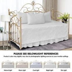 5 Piece Cotton Daybed Bedding Sets - Double Sided Quilting Classic Daybed Comforter Set All Season Daybed Bedding With Bedskirt, Matching Shams, 75''x39'', White (SDFF)