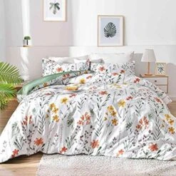 Loral Duvet Cover Queen Size - White Yellow Flowers And Green Leaf Spring Botanical Printed Microfiber Comforter Cover Set - 3PC 90X90 Soft And Lightweight Quilt Cover, Farmhouse Style For Women Men -Amazon Shop 51nGaCmrPkL. AC