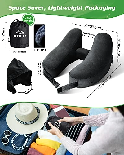 JefDiee Travel Pillow For Neck, Neck Pillows For Travel, Chin, Head Support, Airplane Pillow With Soft Washable Velour Cover, Hat, Portable Luxury Bag (Black-2) 5 JefDiee Travel Pillow For Neck, Neck Pillows For Travel, Chin, Head Support, Airplane Pillow With Soft Washable Velour Cover, Hat, Portable Luxury Bag (Black-2) - Image 5