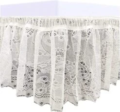 OVOT Lace Bedskirt | King/Queen Floral Elastic Bed Skirt - Ivory
