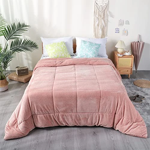 Luxurious Flannel Fleece Comforter With Plush Sherpa Back- Twin Size Bedding Coverlet-Textured Faux Fur Blanket-Machine Washable-Winter Warmth(68X90”, Rose), Twin/Twin XL 2 Luxurious Flannel Fleece Comforter With Plush Sherpa Back- Twin Size Bedding Coverlet-Textured Faux Fur Blanket-Machine Washable-Winter Warmth(68X90”, Rose), Twin/Twin XL - Image 2