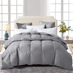 Grey Down Comforter King Size, Ultra-Soft All Season Vegetable Down Duvet, 650 Fill Power Luxurious Hotel Grand Fluffy Duvet Insert With Corner Tabs (106x90, Light Gray)