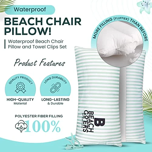 Beach Go’ers Beach Chair Pillow Headrest - Waterproof Beach Pillow And Color Matching Beach Towel Clips For Beach Chair (Standard, Pastle Blue) 2 Beach Go’ers Beach Chair Pillow Headrest - Waterproof Beach Pillow And Color Matching Beach Towel Clips For Beach Chair (Standard, Pastle Blue) - Image 2