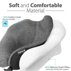 Fosmon Travel Neck Pillow With Earplugs & Storage Bag, Soft And Comfortable Memory Foam Cushion, Head & Chin Contour Support, Machine Washable 100% Cotton Cover For Traveling Flying Airplane Car Bus -Amazon Shop 51q7vM4CyPL