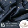 Black Mulberry Silk Pillowcase, Galaxy Constellation Print Pattern, 22 Momme 100% Silk Pillow Cases Cover With Hidden Zipper, Hypoallergenic Beauty Care For Hair And Skin, Standard 20" X 26"