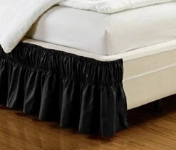Wrap Around Style Black Ruffled Solid Bed Skirt Fits Both Queen And King Size Bedding 100% Soft Microfiber Fabric Allows For Natural Draping, 14" Fall Covers Legs And Bed Frame