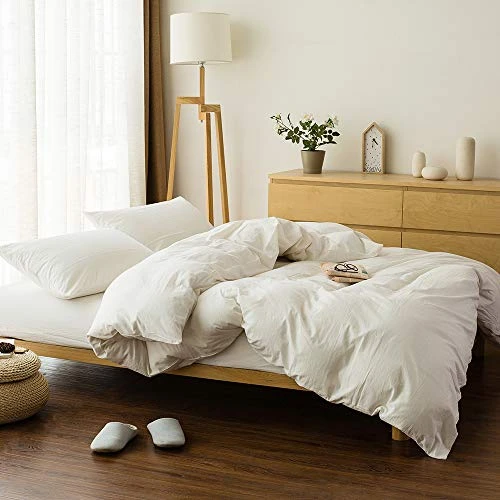 White Cotton Duvet Cover Queen Size 3-Piece Set Soft Cotton Bedding Comforter Cover Full Size With 2 Pillow Shams Solid Color Button Closure & Corner Ties (White, Full/Queen) 2 White Cotton Duvet Cover Queen Size 3-Piece Set Soft Cotton Bedding Comforter Cover Full Size With 2 Pillow Shams Solid Color Button Closure & Corner Ties (White, Full/Queen) - Image 2