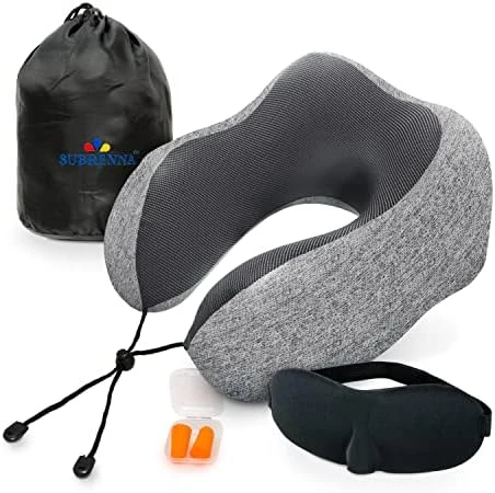 Subrenna Pink 100% Memory Foam Travel Pillow, Airplane Pillow With Eye Mask And Ear Plugs For Sleeping - Supports Neck & Head In Airplane, Bus, Train And Car 6 Subrenna Pink 100% Memory Foam Travel Pillow, Airplane Pillow With Eye Mask And Ear Plugs For Sleeping - Supports Neck & Head In Airplane, Bus, Train And Car - Image 6