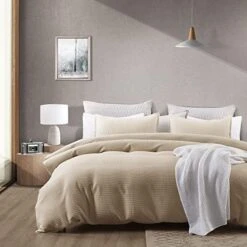 100% Washed Cotton Waffle Woven Duvet Cover 3-Piece Luxurious Soft Bedding Set, Queen Size, Solid Patterned Duvet Cover(90 * 90, White) -Amazon Shop 51s9GqO6L. AC 1