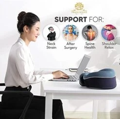 Travel Royale Neck Pillow Head, Chin, Neck 360° Support Pillow Adjustable 100% Pure Memory Foam Pillow For Airplanes, Car & Home, Ergonomic Design Full Neck Surround Bundle Eyecover & Earplugs (Navy) -Amazon Shop 51swuJdMQ8L