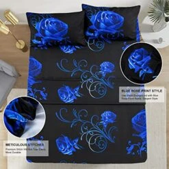 Lue Sheet Set Queen, 4 Piece Soft Microfiber Blue Rose Bedding Sheets With 1 Deep Pocket Fitted Sheet,1 Flat Sheet, 2 Pillowcase. All-Season Floral Bed Sheet For Queen Bed 14 Lue Sheet Set Queen, 4 Piece Soft Microfiber Blue Rose Bedding Sheets With 1 Deep Pocket Fitted Sheet,1 Flat Sheet, 2 Pillowcase. All-Season Floral Bed Sheet For Queen Bed -Amazon Shop 51tFLa8f7WL