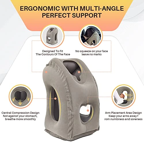 Fromeet Inflatable Travel Pillow, Neck Pillow For Sleeping To Support Head, Neck And Chin, Portable Inflatable Neck Pillow For Airplanes/Trains/Cars/Office Napping With Eye Mask, Earplugs (Gray) 2 Fromeet Inflatable Travel Pillow, Neck Pillow For Sleeping To Support Head, Neck And Chin, Portable Inflatable Neck Pillow For Airplanes/Trains/Cars/Office Napping With Eye Mask, Earplugs (Gray) - Image 2