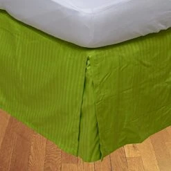 (1 Box Pleated Bed Skirt Only,Parrot Green Stripe, Short King, Drop Length 18 Inches 100% Egyptian Cotton Luxurious 600 Thread Count