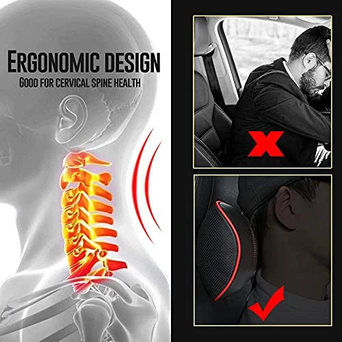 HAOTULE Car Leather Neck Pillows, Neck Rest Cushions,100% Memory Foam Cervical Support, Comfortable Travel Car Seats And Home Office Soft Pillows, Black A Set (2 Pcs) 2 HAOTULE Car Leather Neck Pillows, Neck Rest Cushions,100% Memory Foam Cervical Support, Comfortable Travel Car Seats And Home Office Soft Pillows, Black A Set (2 Pcs) - Image 2