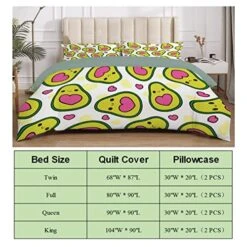 Ottoy Valentine Kawaii Avocado Lightweight Comfortable 3 Pieces Duvet Cover Luxury Soft Bedding Quilt Set With Pillow Shams Full/Queen Size(No Comforter) 104"X90" -Amazon Shop 51uNQ0sbj9L