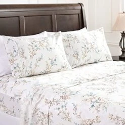 Traditional Floral Printed Elegant Patterned King Bed Sheet Set 4-Piece - 1 Flat Sheet 1 Fitted Sheet And 2 Pillowcases - Ultra Soft Wrinkle Stain Resistant Microfiber Sheets - Blue -Amazon Shop 51uYMCJwUL. AC 2