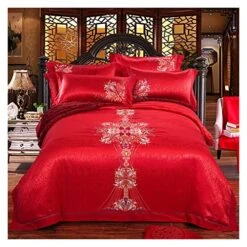 WALNUT Wedding Bedding Sets Jacquard Double Bed Red Bedding Quilt Sets Bed Sheet Sets (Color : D, Size : 1.8 * 2.0m)