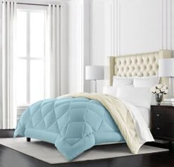 Hotel Collection Goose Down Alternative Reversible Comforter - All Season - Premium Quality Luxury Comforter - King/Cal King - Sky Blue/Ivory