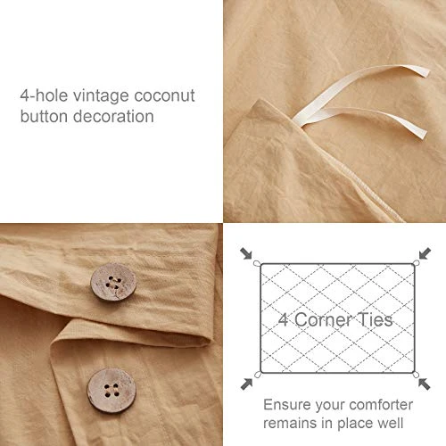100% Washed Cotton Duvet Cover Set Breathable Soft King Light Brown Duvet Cover 3 Pieces Solid Color Bedding Set With Buttons Closure Comforter Cover Set (1 Duvet Cover +2 Shams) 3 100% Washed Cotton Duvet Cover Set Breathable Soft King Light Brown Duvet Cover 3 Pieces Solid Color Bedding Set With Buttons Closure Comforter Cover Set (1 Duvet Cover +2 Shams) - Image 3