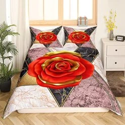 Marble Geometric Girls Duvet Cover Set Rose Pastel Pink Gold Glitter Texture Boys Kids Women Bedding Set Black Red Pink Comforter Cover Abstract Luxury Quality Bedspread Cover With 2 Pillowcases King