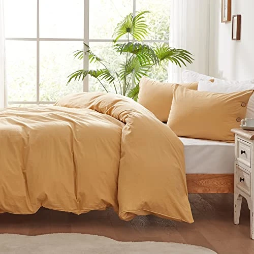 100% Washed Cotton Duvet Cover Set Breathable Soft King Light Brown Duvet Cover 3 Pieces Solid Color Bedding Set With Buttons Closure Comforter Cover Set (1 Duvet Cover +2 Shams) 2 100% Washed Cotton Duvet Cover Set Breathable Soft King Light Brown Duvet Cover 3 Pieces Solid Color Bedding Set With Buttons Closure Comforter Cover Set (1 Duvet Cover +2 Shams) - Image 2