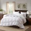 Goose Down And Feather Comforter Queen Size Soft Grey Bedding Comforter Warm Duvet Insert With 8 Corner Tabs Medium Warmth-90x90Inches