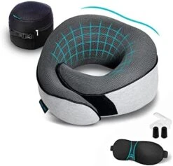 Proglobe Orthopedic Neck Pillow Travel Neck Pillows For Airplanes, Memory Foam Kit, Updated Resting Material, Airplane Travel Set With 3D Contoured Eye Masks, Earplugs, And Luxury Mesh Bag (Black) -Amazon Shop 51w5PZ72rBL. AC