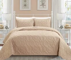 3-Piece Tropical Coast Seashell Beach King Bedspread Khaki Beige Coverlet Embossed Bed Cover Set. Sea Shells, Sea Horse, Starfish Etc.