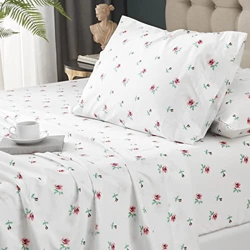 Floral Bed Sheets King Size, 18 Inches Deep Pocket Sheets 1800 Thread Count, Black And White Leaf Sheet Set Soft Breathable Cute Aesthetic Sheets Shabby Chic Bed Sheets,Oeko-Tex Certificated 7 Floral Bed Sheets King Size, 18 Inches Deep Pocket Sheets 1800 Thread Count, Black And White Leaf Sheet Set Soft Breathable Cute Aesthetic Sheets Shabby Chic Bed Sheets,Oeko-Tex Certificated - Image 7