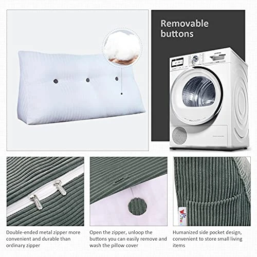 WOWMAX Large Bolster Triangular Headboard Pillow Twin Dorm Headboard Twin XL Bed Wedge Pillow For Headboard Bolster Pillow For Bed With Removable Cover, Corduroy Grey 4 WOWMAX Large Bolster Triangular Headboard Pillow Twin Dorm Headboard Twin XL Bed Wedge Pillow For Headboard Bolster Pillow For Bed With Removable Cover, Corduroy Grey - Image 4