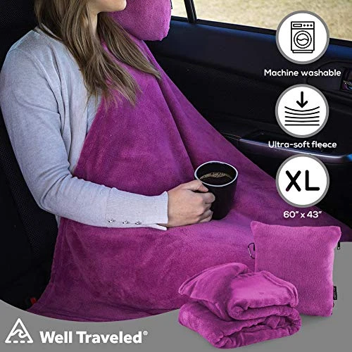 Well Traveled - 2 In 1 Fleece Travel Blanket With Stuffable Pillowcase, Airplane Travel Essentials, Portable Airplane Or Car Blanket - Family Travel Necessities - Comfy Airplane Traveling Accessories 3 Well Traveled - 2 In 1 Fleece Travel Blanket With Stuffable Pillowcase, Airplane Travel Essentials, Portable Airplane Or Car Blanket - Family Travel Necessities - Comfy Airplane Traveling Accessories - Image 3