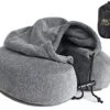 Luxury Memory Foam Neck Travel Pillow With Hoodie. Stylish Carry Bag. Premium Velvet. Washable Zippered Cover. Scientifically Proven U Shaped Neck Pillow. Business Traveler Gifts. (Gray)