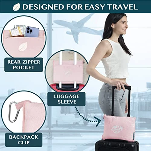 PAVILIA Travel Blanket And Pillow Set, Airplane Blanket Compact 2-in-1 Soft Bag, Travel Essentials For Adult Flight, Portable Throw With Arm Hole, Plane Car Traveling Gift Accessories, Pink 3 PAVILIA Travel Blanket And Pillow Set, Airplane Blanket Compact 2-in-1 Soft Bag, Travel Essentials For Adult Flight, Portable Throw With Arm Hole, Plane Car Traveling Gift Accessories, Pink - Image 3