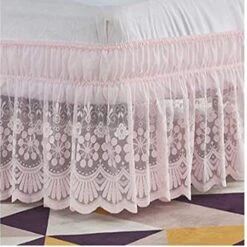 Tulle Lace Trimmed Elastic Pleated Bed Skirt ,Ruffle Wrap Around Bed Wrap Easy Fit,Dust Wrinkle, Twin/Full/Queen/King (Pink,Queen) -Amazon Shop 51xVydxVFIL