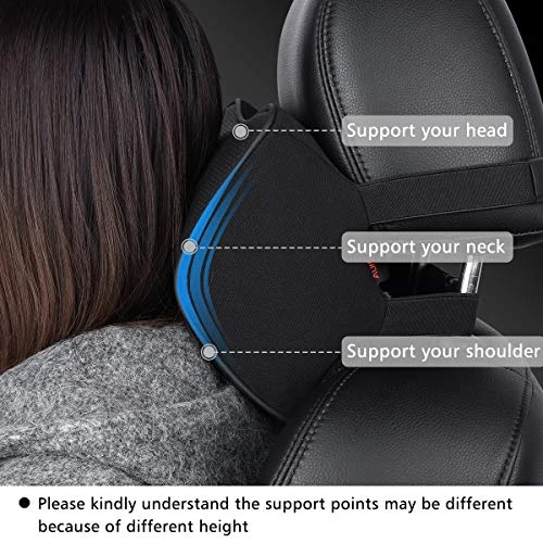 Aukee Car Headrest Pillow With Genuine Leather Cover Memory Foam Neck Cushion For Driving Home Office Black (Pack Of 2) 2 Aukee Car Headrest Pillow With Genuine Leather Cover Memory Foam Neck Cushion For Driving Home Office Black (Pack Of 2) - Image 2