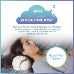 Bean Products WheatDreamz Neck Roll Pillow + Natural Case - 100% Organic Cotton - Filled With Organic Buckwheat - 4" X 12"+case