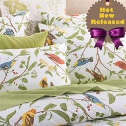 Duvet Quilt Cover Queen Size, Country Style Bedding Set Colorful Floral Branches Drawing Of Summer Blossoms (Queen,Green) -Amazon Shop 611e6BecdqL