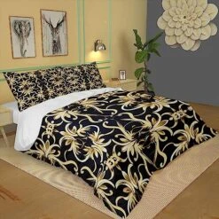 GRANKER 3 Piece Bed Set Golden Floral Pattern For All Season, Men/Women Bedroom Hotel Dormitory Guest Room53x79in(135cmX200cm) -Amazon Shop 61A4n25J9dL