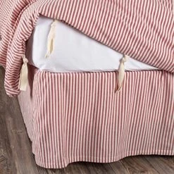 Farmhouse Ticking Stripe Red King Bed Skirt 78" X80", W/ 16" Drop, Tailored Dust Ruffle