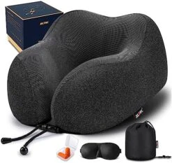 MLVOC Travel Pillow 100% Pure Memory Foam Neck Pillow, Comfortable & Breathable Cover, Machine Washable, Airplane Travel Kit With 3D Contoured Eye Masks, Earplugs, And Luxury Bag, Standard (Black) 15 MLVOC Travel Pillow 100% Pure Memory Foam Neck Pillow, Comfortable & Breathable Cover, Machine Washable, Airplane Travel Kit With 3D Contoured Eye Masks, Earplugs, And Luxury Bag, Standard (Black) -Amazon Shop 61MiT8K5T1L. AC