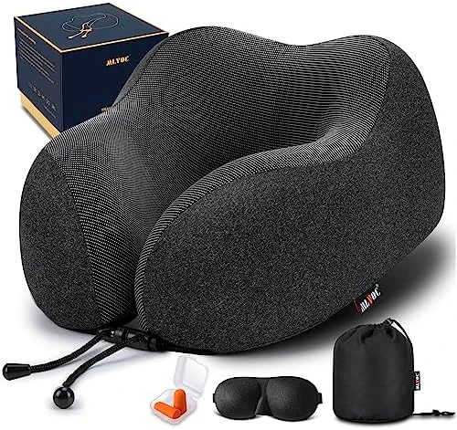 MLVOC Travel Pillow 100% Pure Memory Foam Neck Pillow, Comfortable & Breathable Cover, Machine Washable, Airplane Travel Kit With 3D Contoured Eye Masks, Earplugs, And Luxury Bag, Standard (Black) 6 MLVOC Travel Pillow 100% Pure Memory Foam Neck Pillow, Comfortable & Breathable Cover, Machine Washable, Airplane Travel Kit With 3D Contoured Eye Masks, Earplugs, And Luxury Bag, Standard (Black) - Image 6