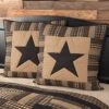 Heck Star Cotton Primitive Bedding Hand Quilted Appliqued Square Euro Sham, Raven Black