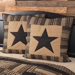 Heck Star Cotton Primitive Bedding Hand Quilted Appliqued Square Euro Sham, Raven Black
