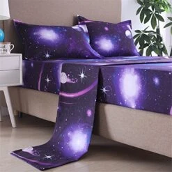 Galaxy 3D Printing Bed Sheet Bedding Set, Soft Microfiber Fitted Sheet Set，Galaxy Themed Sheets 4 Pcs Flat Sheet& Fitted Sheets With 2 Pillowcases (Queen, 07) -Amazon Shop 61QXKBaDAIL