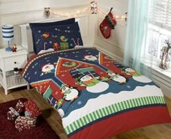 Father Christmas Kids Xmas Snowman Penguin Santa Quilt Duvet Cover Bedding Bed Set - UK Single / US Twin