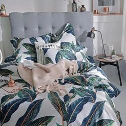 Home Duvet Cover Set Zipper Closure Vintage Print Quilt Cover Set White King Green Tropical Leaves Pattern Reversible Cotton Luxury Bedding Collection -Amazon Shop 61XmnjdpmL. AC