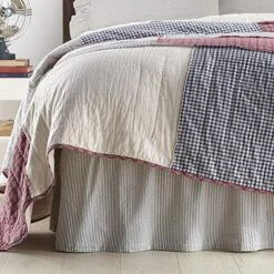 Tteras Seersucker Ticking Striped Cotton Americana Split Corners Gathered King Bed Skirt, 78x80x16, Denim Blue -Amazon Shop 61Yf1k1uvL. AC