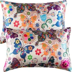 Satin Pillowcase For Hair And Skin,Pillowcases Standard Set Of 2,Silky Boho Pillow Covers 2 Pack Soft&Cozy Silk Satin Pillow Cases For Women 2 Pack With Envelope Closure(20x26,Butterfly)